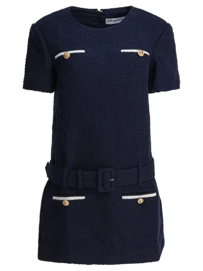 Self-portrait Mini Boucle Dress In Blue
