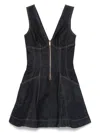 Self-portrait Dark Denim Mini Dress With Deep V-neckline In Black