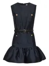 Self-portrait Crew Neck Taffeta Mini Dress With Ruffled Hem In Blue