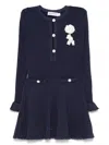 Self-portrait Self Portrait Women Perforated Knit Short Dress With Removable Lace Brooch In Blue