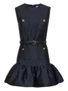 Self-portrait Crew Neck Taffeta Mini Dress With Ruffled Hem In Blue