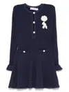 Self-portrait Self Portrait Women Perforated Knit Short Dress With Removable Lace Brooch In Blue