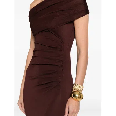 Self-portrait Off-the-shoulder Draped Knitted Maxi Dress In Burgundy