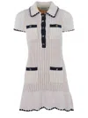 Self-portrait Decorative Buttons Ribbed Knit Minidress In Beige
