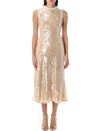 Self-portrait Sequin Pearl-trim Midi Dress In Beige