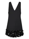 Self-portrait Black Sequin Mini Dress With V Neck In Tech Fabric Woman In Black