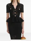 Self-portrait Midi Crochet Dress With Peplum Waist In Black