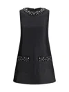 Self-portrait Sleeveless Black Midi Dress With Beadwork And Patch Pockets In Black