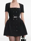 Self-portrait Double-breasted Short-sleeves Mini Dress In Black
