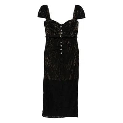 Self-portrait Belted Embellished Cotton-blend Lace Midi Dress In Black