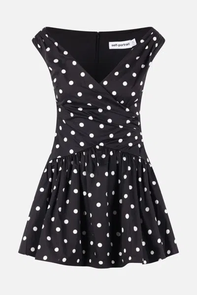 Self-portrait Womens Self Portrait Polka Dot V-neck Cotton-blend Mini Dress In Black