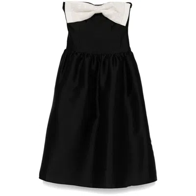 Self-portrait Taffeta Contrast-bow Midi Dress In Black  