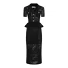 Self-portrait Midi Crochet Dress With Peplum Waist In Black