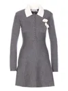 Self-portrait Grey Crochet Flower Collared Knit Mini Dress Clothing In Gray