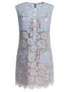 Self-portrait Blue Crewneck Mini Dress With All-over Lace Embroidery And Scallop Hem In Cotton Blend Woman