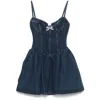 Self-portrait Mini Denim Dress With Crystal Application In Blue