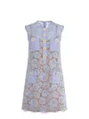 Self-portrait Blue Crewneck Mini Dress With All-over Lace Embroidery And Scallop Hem In Cotton Blend Woman In Blue