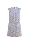 Self-portrait Blue Crewneck Mini Dress With All-over Lace Embroidery And Scallop Hem In Cotton Blend Woman In Blue