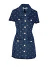 Self-portrait Bow-embellished Denim Mini Dress In Blue