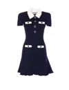 Self-portrait Mini Knitted Dress With Contrasting Collar In Blue
