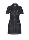 Self-portrait Womens Blue Crystal Short-sleeves Stretch-denim Blend Mini Dress In Black