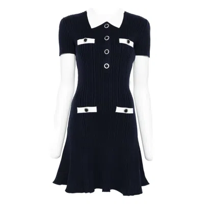 Self-portrait Collared Button-detail Mini Dress In Blue
