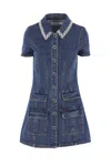 Self-portrait Fitted Denim Dress With Strass-detail Collar In Blue