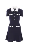 Self-portrait Mini Knitted Dress With Contrasting Collar In Blue