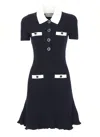 Self-portrait Flared Hem Dress Ribbed Texture In Blue