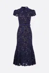 Self-portrait Womens Navy Guipure-lace Cap-sleeves Midi Dress In Blue