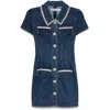 Self-portrait Blue Mini Dress With Rhinestoned Collar And Jewel Buttons With Crystals In Denim Woman In Blue