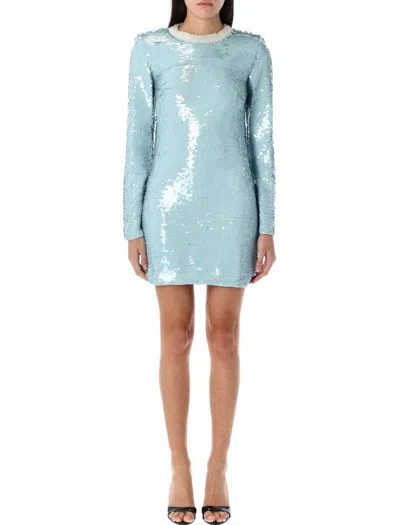 Self-portrait Sequin Mini Dress Fitted Silhouette In Blue