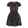 Self-portrait Blue Cotton Poplin Mini Dress With Bow Motif In Multi