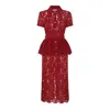 Self-portrait Bordeaux Lace Peplum Midi Dress In Burgundy