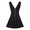 Self-portrait Dark Denim Mini Dress With Deep V-neckline In Black