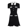 Self-portrait Collared Button-detail Mini Dress In Black