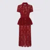 Self-portrait Bordeaux Lace Peplum Midi Dress In Burgundy