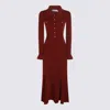 Self-portrait Fitted Ribbed Maxi Dress With Classic Collar In Red
