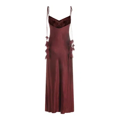 Self-portrait Bordeaux Long Dress With Knotted Shoulder Straps And Floral Details In Fabric Woman In Burgundy