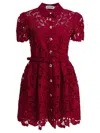 Self-portrait Womens Embroidered Collared Lace Mini Dress Burgundy