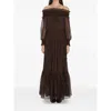 Self-portrait Brown Georgette Off Shoulder Maxi Dresses Brown In Brown