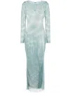Self-portrait Fishnet Maxi Dress In Green