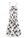 Self-portrait Floral-print Linen And Cotton-blend Midi Dress In Nero E Beige