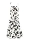 Self-portrait Floral-print Linen And Cotton-blend Midi Dress In Nero E Beige