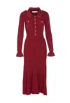 Self-portrait Button-embellished Ribbed-knit Midi Dress In Burgundy