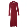 Self-portrait Button-embellished Ribbed-knit Midi Dress In Burgundy