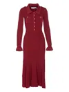 Self-portrait Fitted Ribbed Maxi Dress With Classic Collar In Red