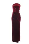 Self-portrait Velvet Bandeau Long Dress In Red