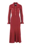 Self-portrait Fitted Ribbed Maxi Dress With Classic Collar In Red