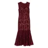Self-portrait Burgundy Guipure Lace Midi Dresses Bordeaux In Red